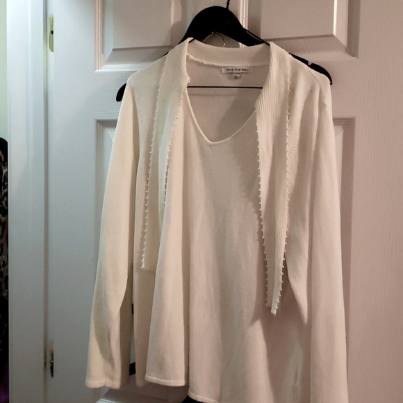 White sweater with beaded scarf attached - Picture 2 of 4